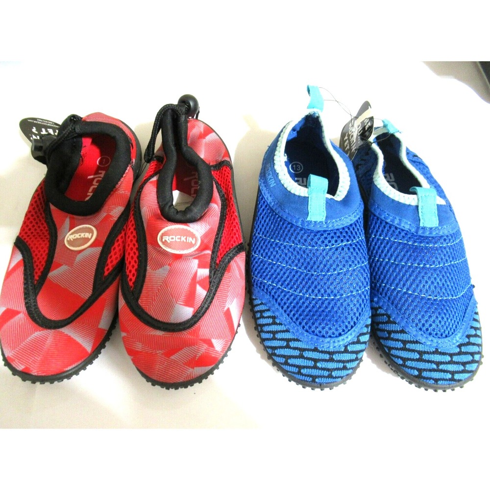 2 Pair Kids Rockin R-K502N Red & Royal Blue Neoprene Water Shoes Size 13 Youth